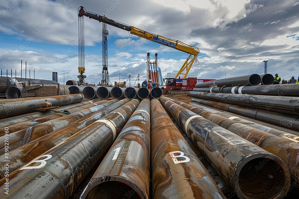 Large Construction Area with Metal Pipes Large Construction Area with Metal Pipes