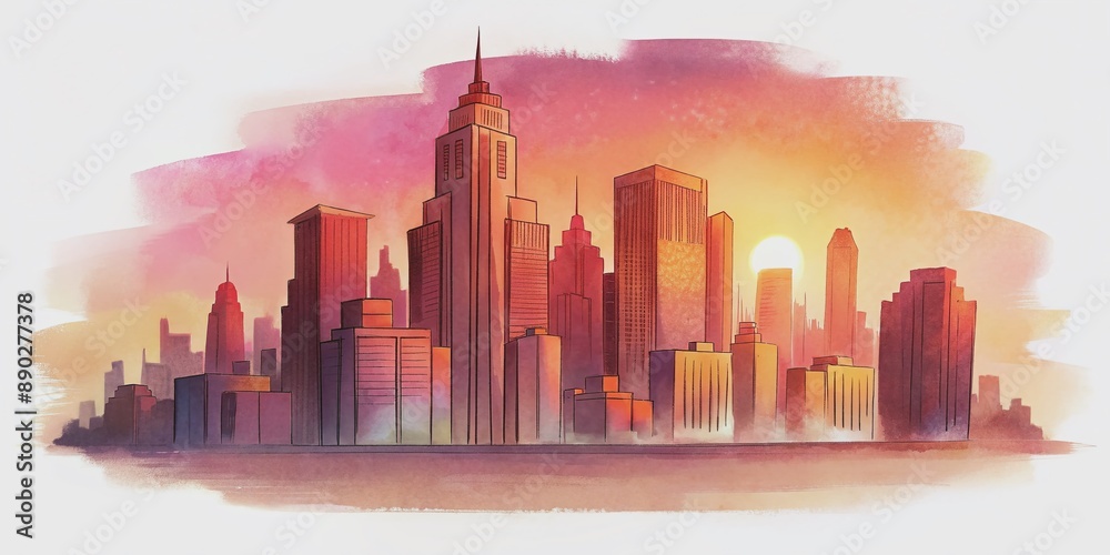 Vibrant orange and pink hues illuminate the cityscape as sunset casts a warm glow on skyscrapers, streets, and neon lights in this breathtaking urban landscape. Vibrant orange and pink hues illuminate the cityscape as sunset casts a warm glow on skyscrapers, streets, and neon lights in this breathtaking urban landscape.