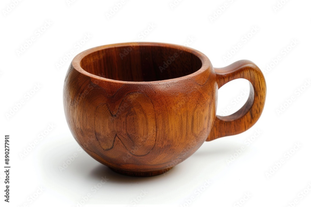 Wooden Cup. Closeup of Handcrafted Wooden Utensil on White Background Wooden Cup. Closeup of Handcrafted Wooden Utensil on White Background