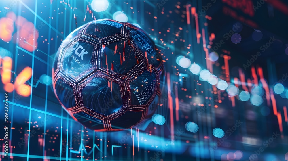Fototapeta premium Soccer ball and stock charts - sports betting concept for soccer and futbol use. 
