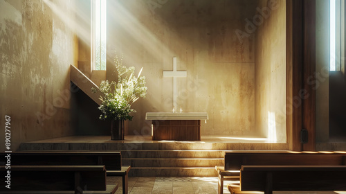 Wallpaper Mural The sacrament moment before baptism in the Catholic Church, empty, mystery lighting. Generative AI Torontodigital.ca