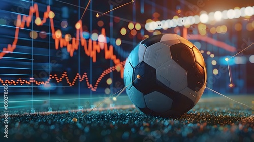 Fototapeta Naklejka Na Ścianę i Meble -  Soccer ball and stock charts - sports betting concept for soccer and futbol use. 