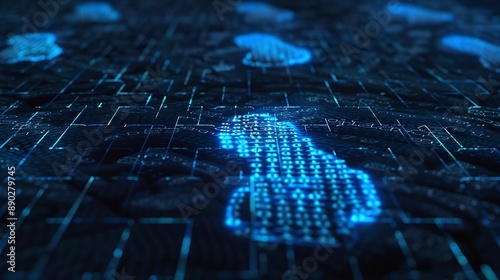 Cybersecurity digital footprints made of binary code, highlighting the importance of cybersecurity and protecting one's digital footprint from unauthorized access and exploitation.