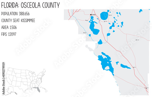 Large and detailed map of Osceola County in Florida, USA. photo