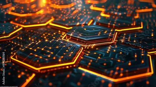 Wallpaper Mural Glowing Hexagonal Network in Dark Tech Background - Abstract Futuristic Technology Concept Torontodigital.ca