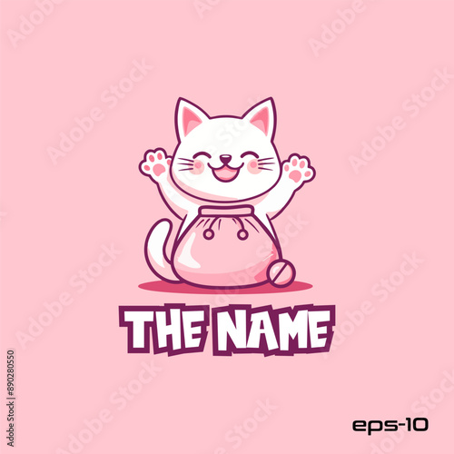 Shopping cat, character, vector, illustration, eps 10, mascot, logo, cute