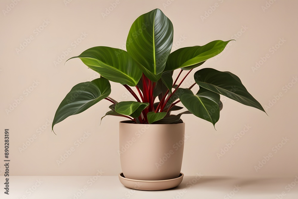 Philodendron imperial red plant in black pot white background, AI-generated Philodendron imperial red plant in black pot white background, AI-generated