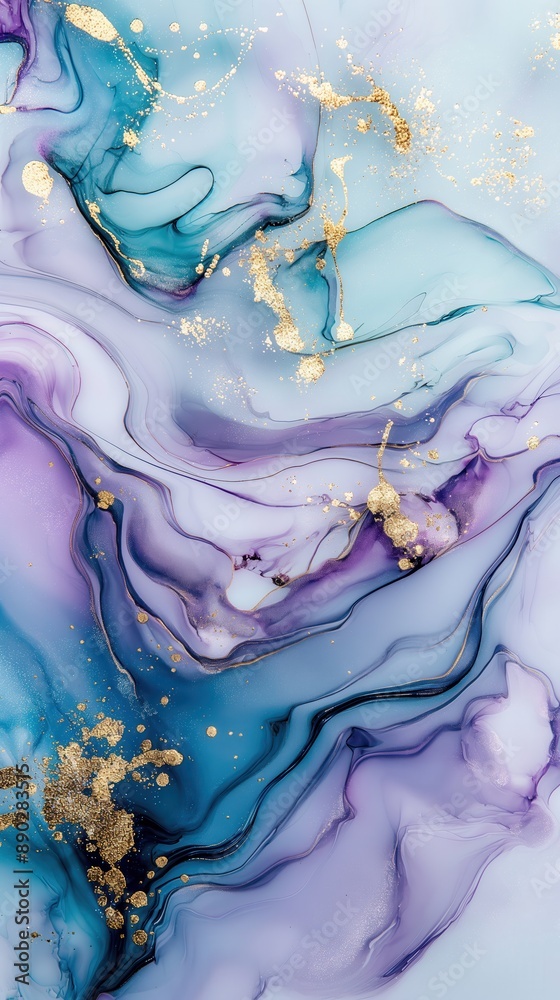 Fototapeta premium Whimsical Creature in Marble and Gold: Pastel Dreamscape with Fluid Lines