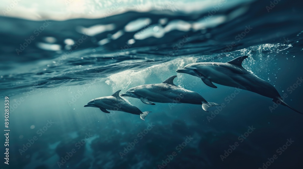 Fototapeta premium A pod of dolphins swimming near the surface