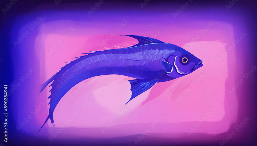 Stylized illustration of a fish ,in 80s synthwave inspired colours,blues,pinks ,purple Stylized illustration of a fish ,in 80s synthwave inspired colours,blues,pinks ,purple