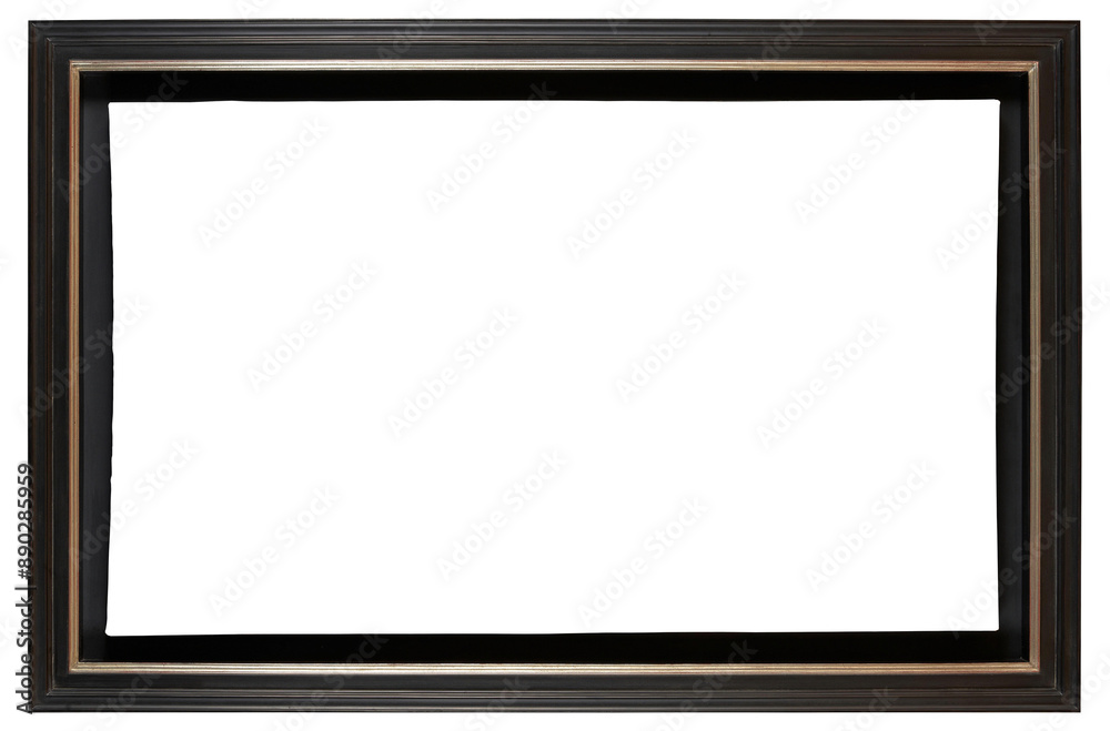 Lacquered picture frame in black made of wood in PNG format on a transparent background.