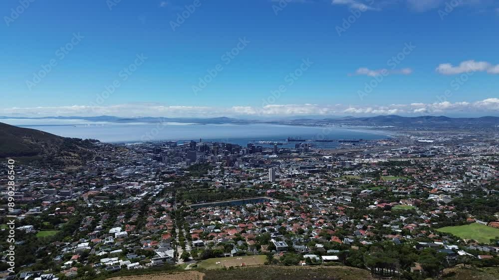 Cape Town South Africa looking to downtown by drone on sunny day Cape Town South Africa looking to downtown by drone on sunny day