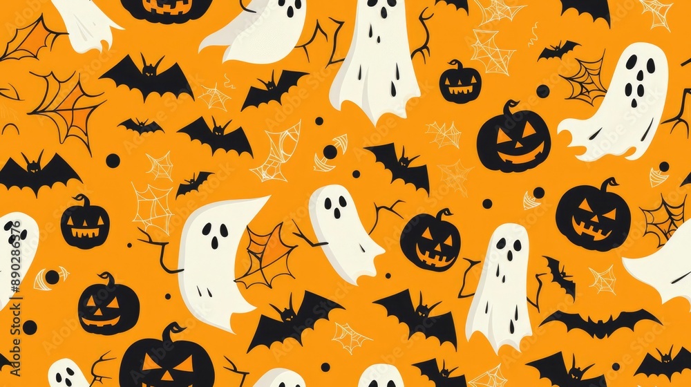 Seamless Halloween pattern with pumpkins, bats and ghosts. Seamless Halloween pattern with pumpkins, bats and ghosts.