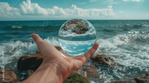 Crystal Ball Capturing Ocean's Beauty