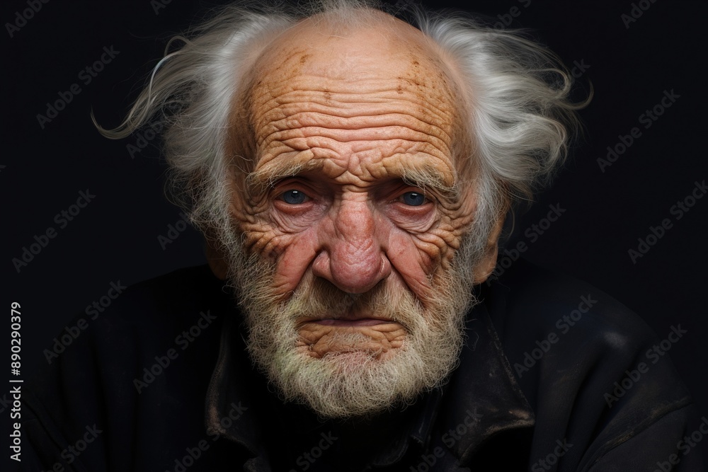 A man with a bald head and a beard is looking at the camera