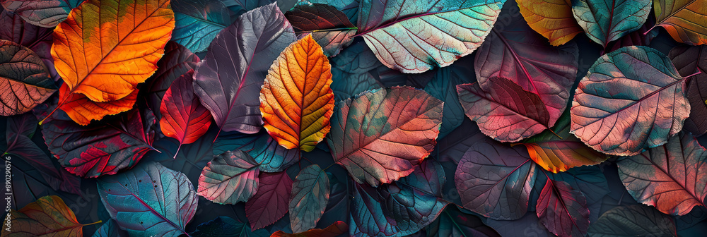 Stylized autumn leaves with intricate patterns and vibrant colors on a textured, neutral background. Stylized autumn leaves with intricate patterns and vibrant colors on a textured, neutral background.