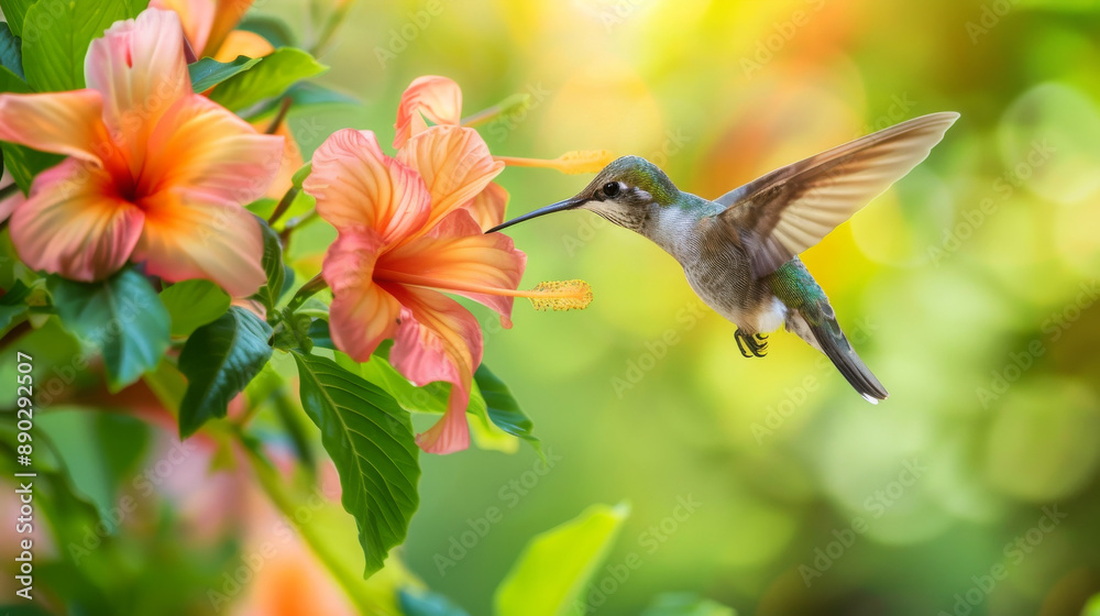 Fototapeta premium “Graceful Hummingbird Hovering Near a Flower”