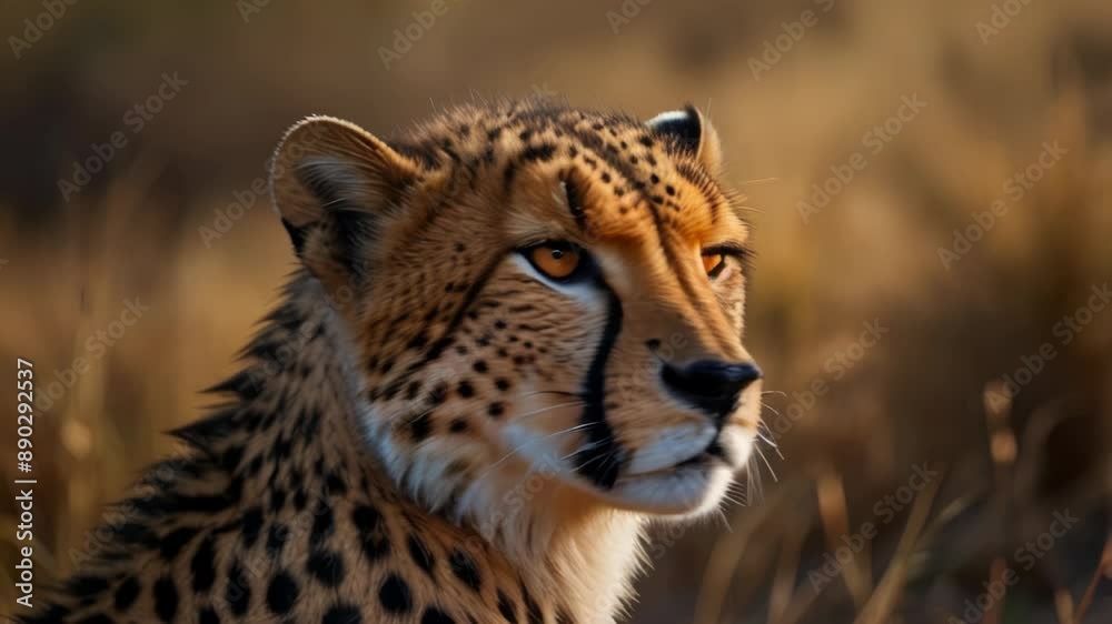 Cheetah in the Wild at Sunset, Majestic Animal Portrait. Cheetah in the Wild at Sunset, Majestic Animal Portrait.