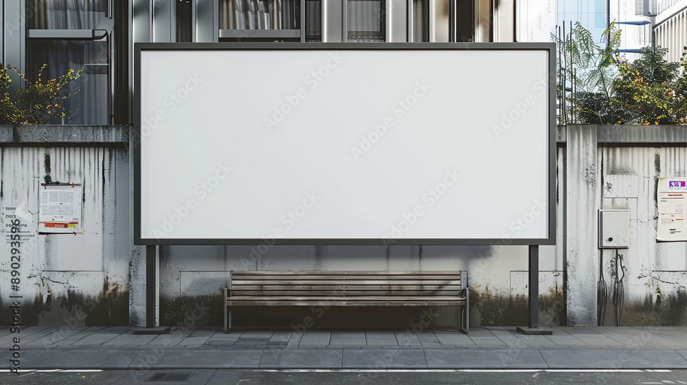 Blank billboard sign mockup in the urban environment, on the facade, empty space to display your advertising or branding campaign Blank billboard sign mockup in the urban environment, on the facade, empty space to display your advertising or branding campaign