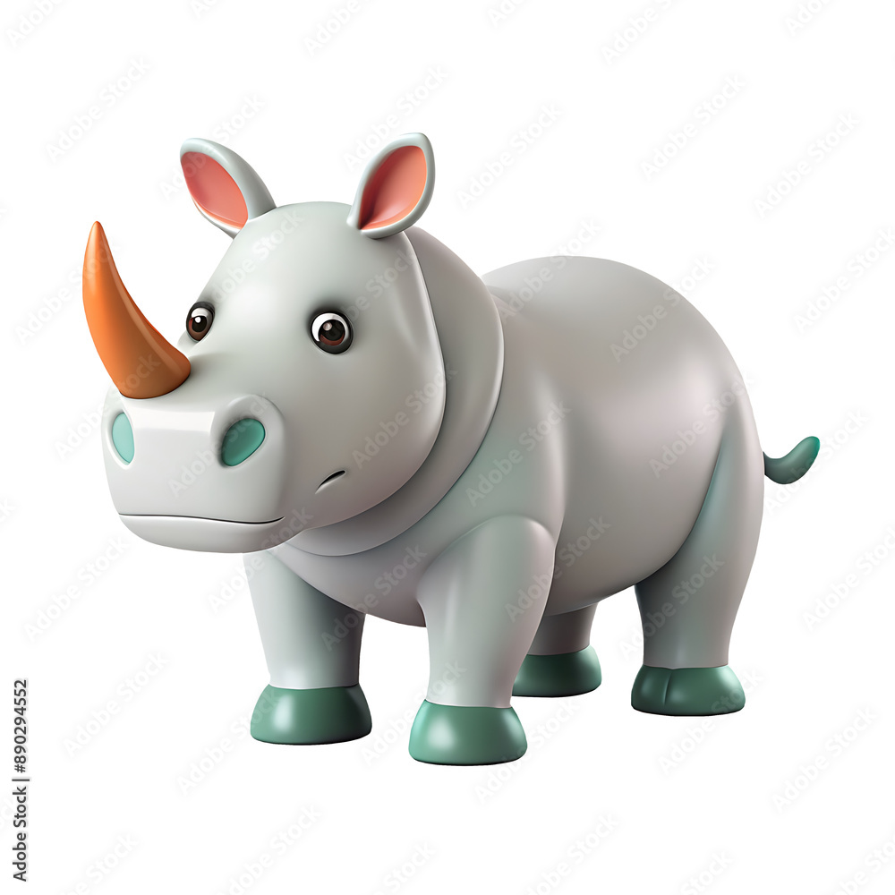 Fototapeta premium rhinoceros icon soft turquoise and white color in plastic 3d style