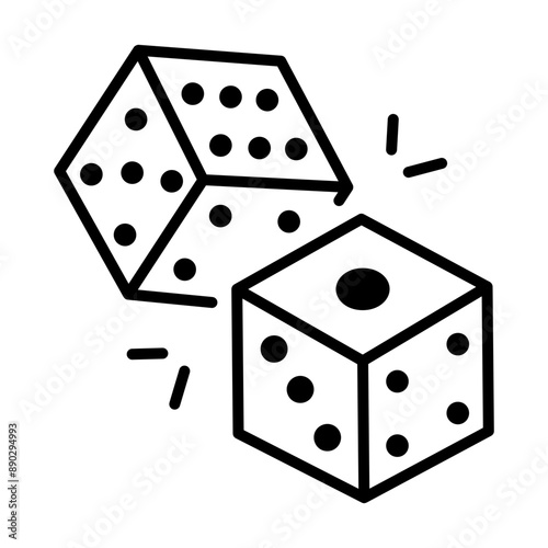 A rotating dice pair, line style icon