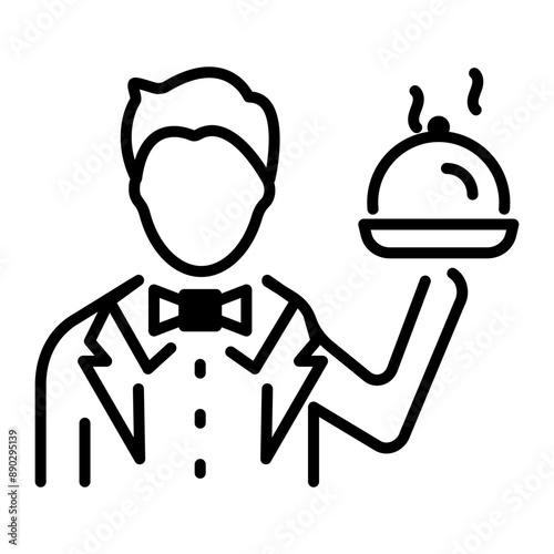 A linear icon of waiter serving a dish