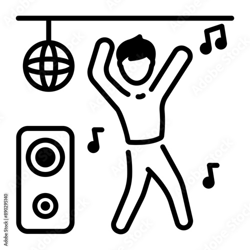 A linear icon of dancing man at nightclub