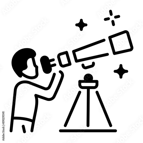 A line style icon of stargazing in the sky