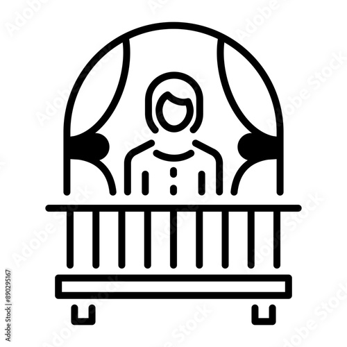 A lady standing in a balcony, line style icon