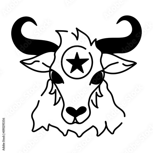 A doodle style icon of satanic goat 