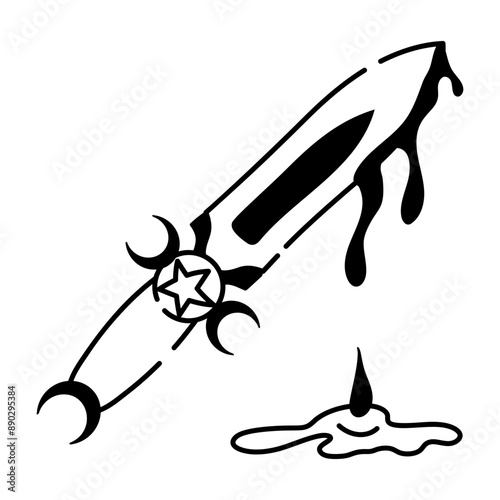 A doodle style icon of bloody witch knife 