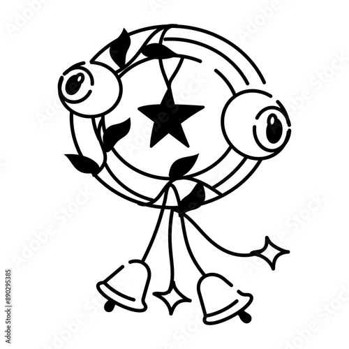 A doodle icon of hanging dreamcatcher 