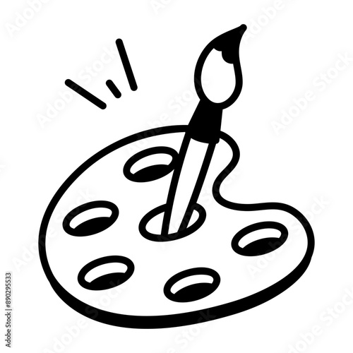 An outline icon of paint palette with brush 