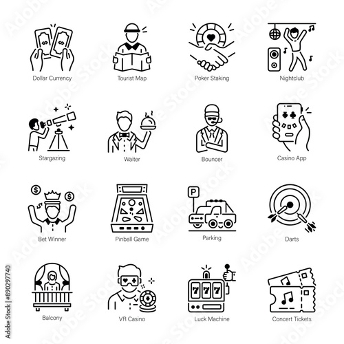 Collection of Gambling Club Line Style Icons

