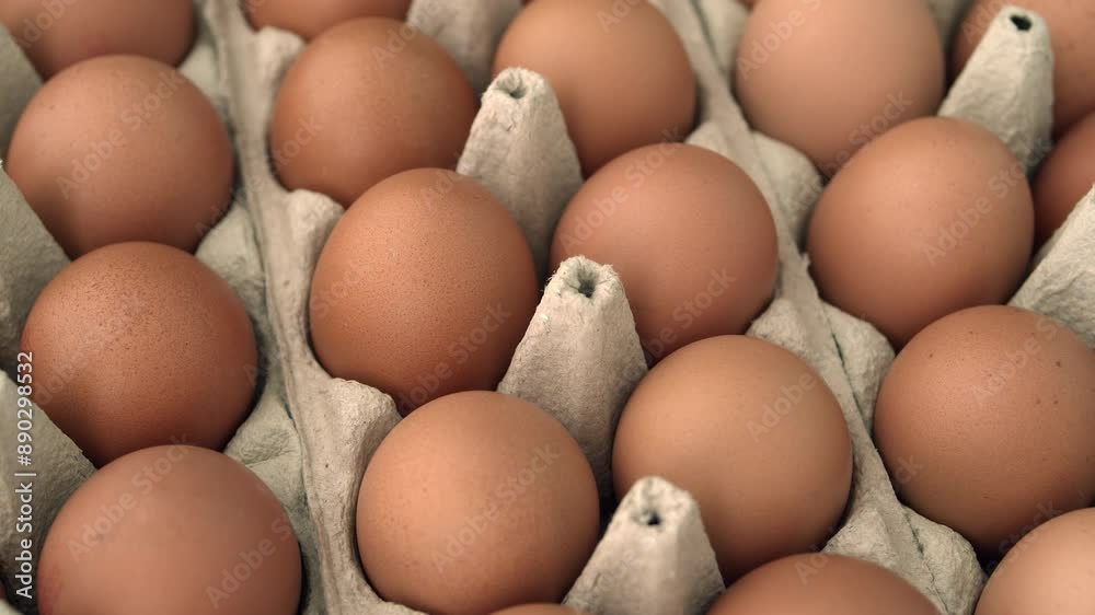 Many eggs in carton. Front view of eggs rotating. Closely packed eggs rotate. Many eggs in carton. Front view of eggs rotating. Closely packed eggs rotate.