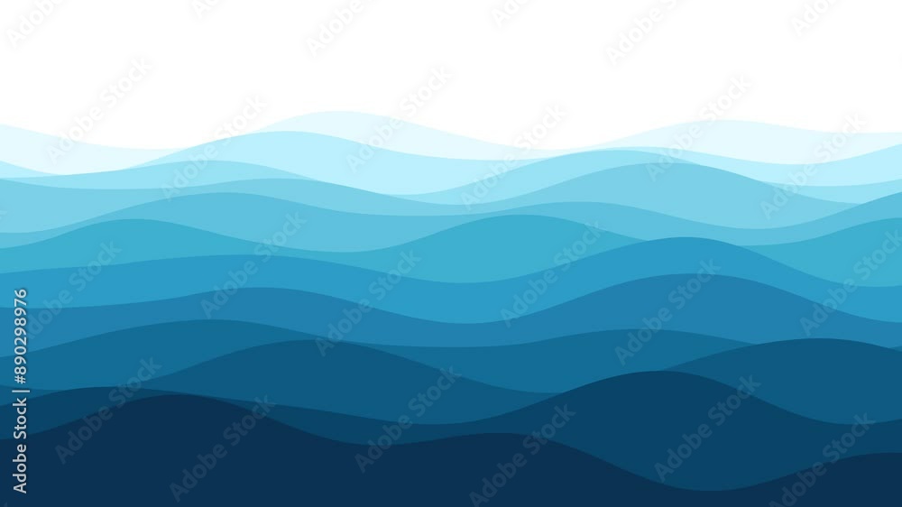 Blue gently rippling fresh water, abstract stripes, ocean, sea, river, lake background. with gradual color shades. Slow flow motions, vector animation.