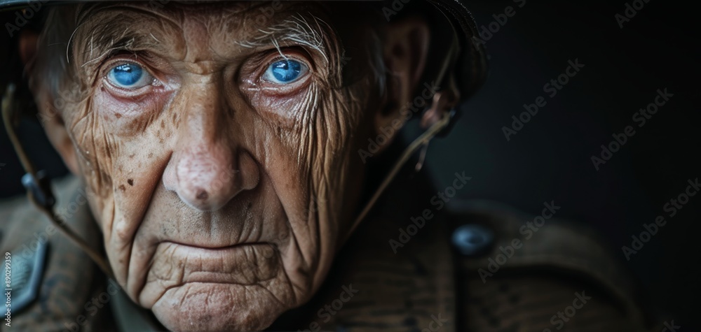 Close Up Portrait Of An Elderly Man In Military Uniform With Blue Eyes Close Up Portrait Of An Elderly Man In Military Uniform With Blue Eyes