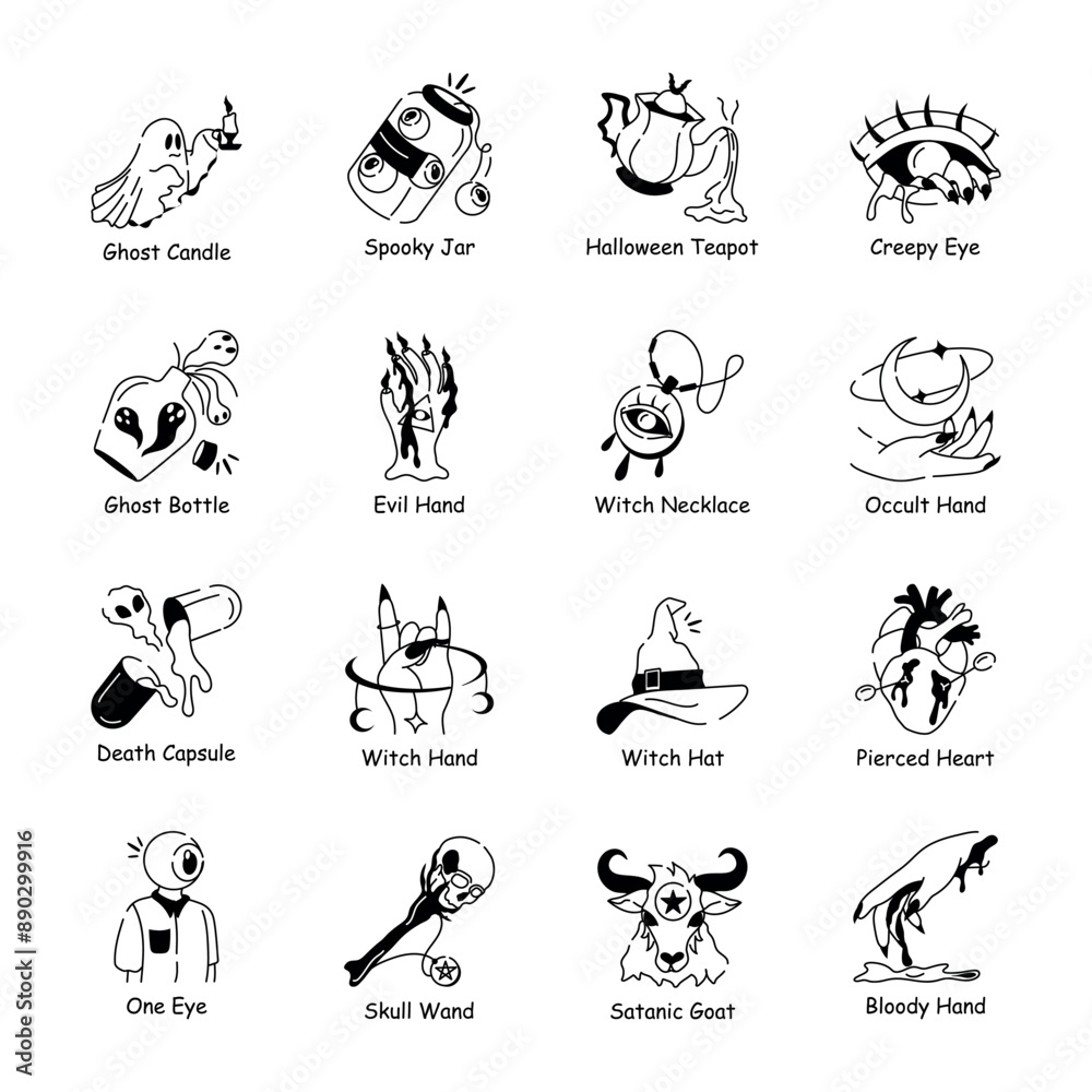 Set of Alchemy and Witchcraft Hand Drawn Icons Set of Alchemy and Witchcraft Hand Drawn Icons