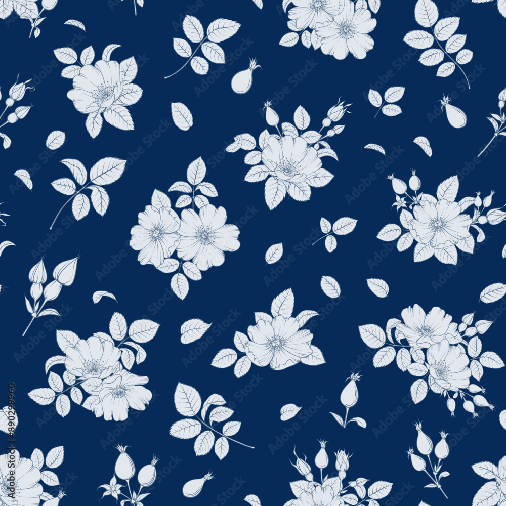 Fototapeta premium Bicolor rose floral pattern. Modern botanical design