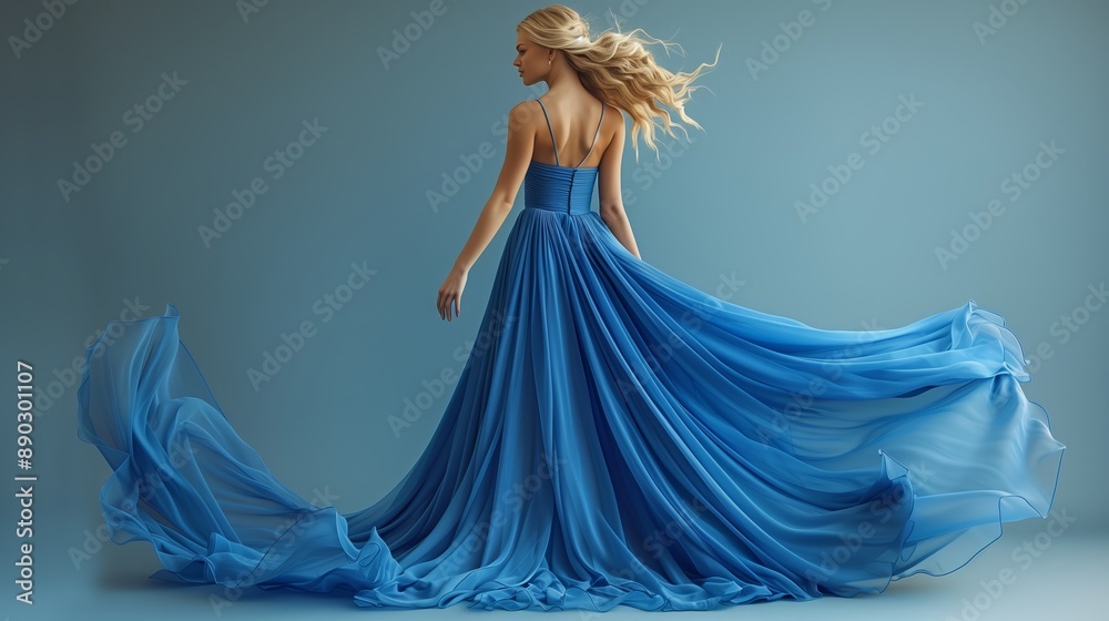 Woman in Blue Dress With Flowing Fabric in Studio Setting Woman in Blue Dress With Flowing Fabric in Studio Setting