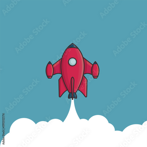 Rocket with extra boosters launch vector illustration. Start up business concept. Flat design.