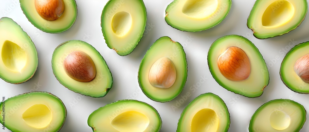Avocado cut in half on white background Avocado cut in half on white background
