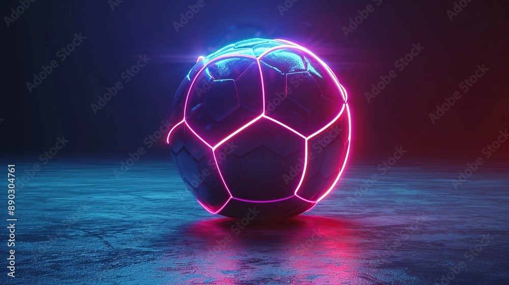 Fototapeta premium Neon Soccer Ball on a Blue Surface