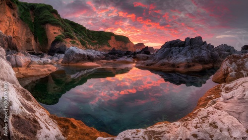 Dramatic Coastal Sunset Reflecting in Tidal Pools