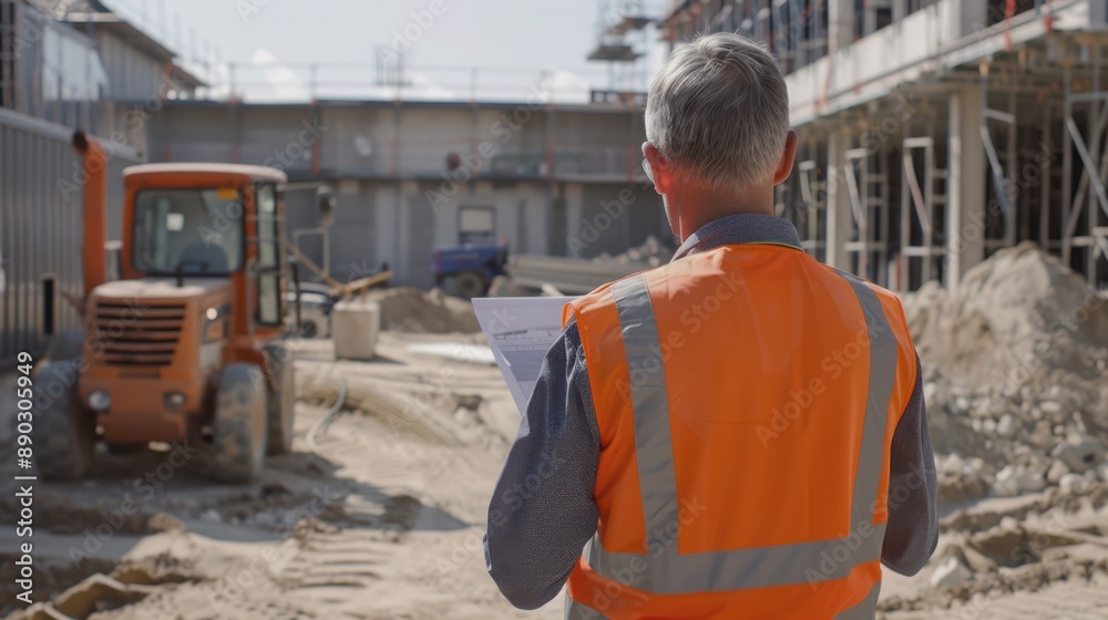 The builder at construction site The builder at construction site