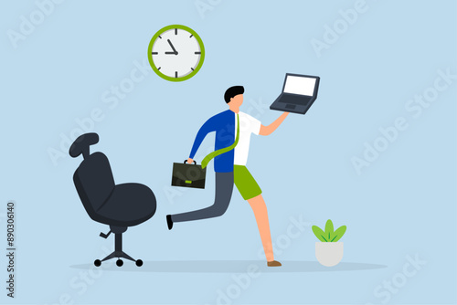 Hybrid work after crisis, businessman who works with hybrid fabric both at home and in the office.