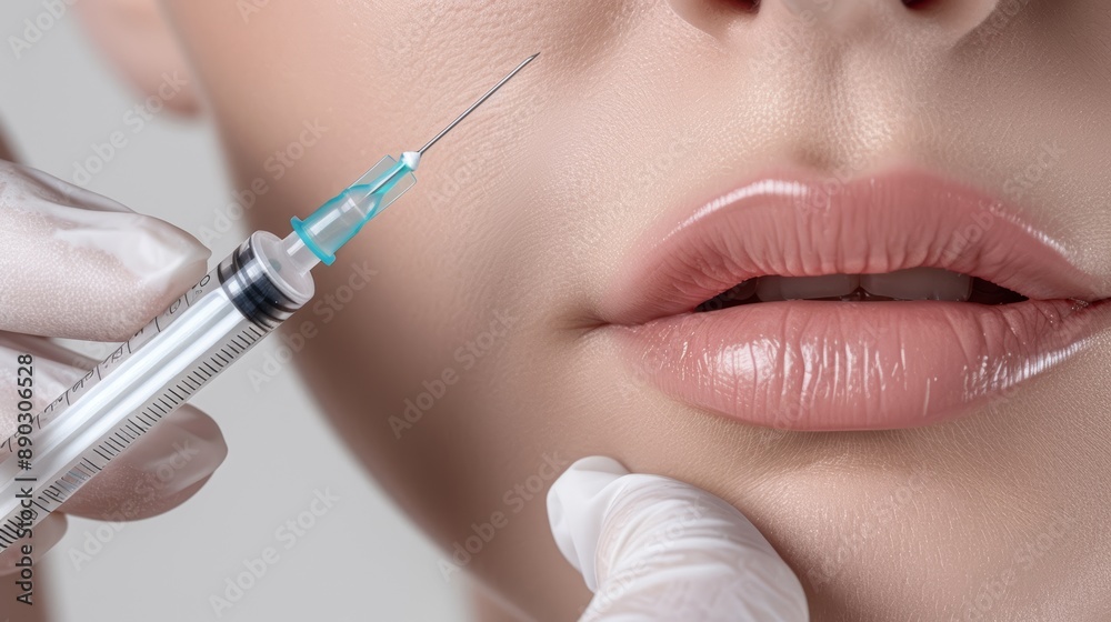 Close-up of a woman receiving a cosmetic injection Close-up of a woman receiving a cosmetic injection