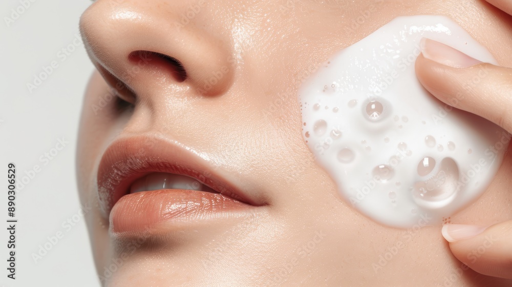 Close-up of model using advanced skincare product Close-up of model using advanced skincare product