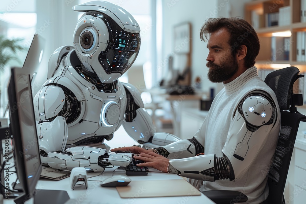 Robot and human working together. Generative AI