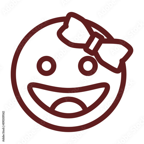 emoji bow Girl Vector Line Maroon Icon Design